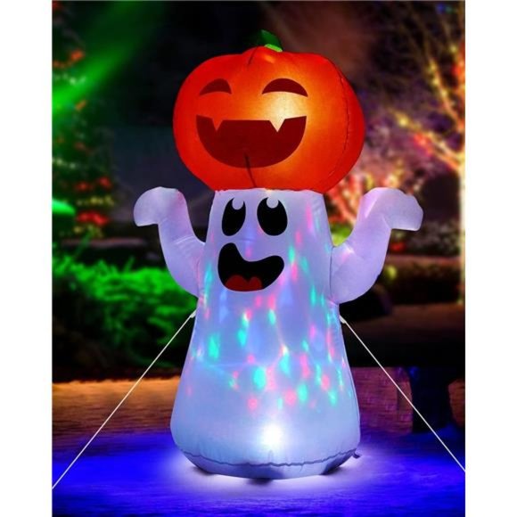 14 Ft Giant Halloween Inflatable | Pumpkin Ghost With Rotating Blue Lights | Outdoor Halloween Decoration